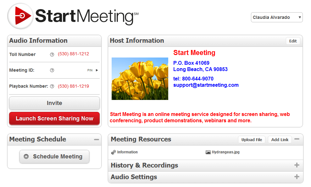 StartMeeting Wall with conference line and access number